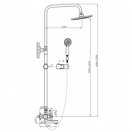 Душевая система (стойка) Raiber R0802-1 фото