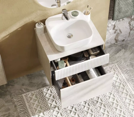 Тумба под раковину Акватон Марбл 60 1A276101MH4C0 белый матовый/слэйт фото