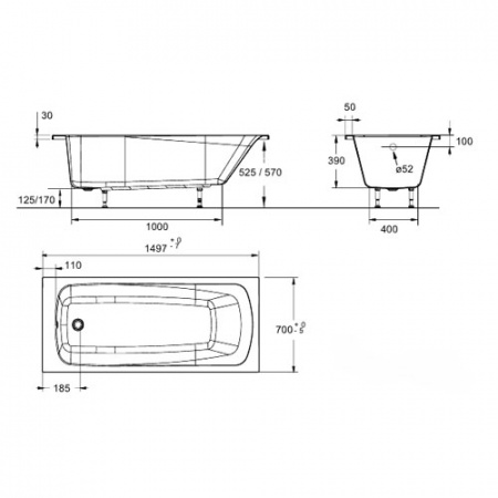 Акриловая ванна Jacob Delafon Patio E6810RU-01 150x70 фото