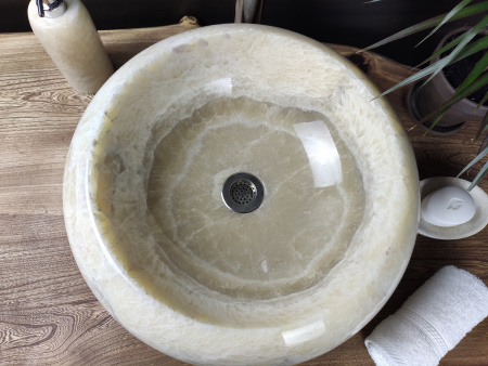 Накладная раковина из оникса Indo Donut Grey Medium DO-000163 фото