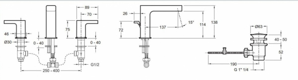 Смеситель для раковины двухвентильный Jacob Delafon Strayt E37331-CP фото