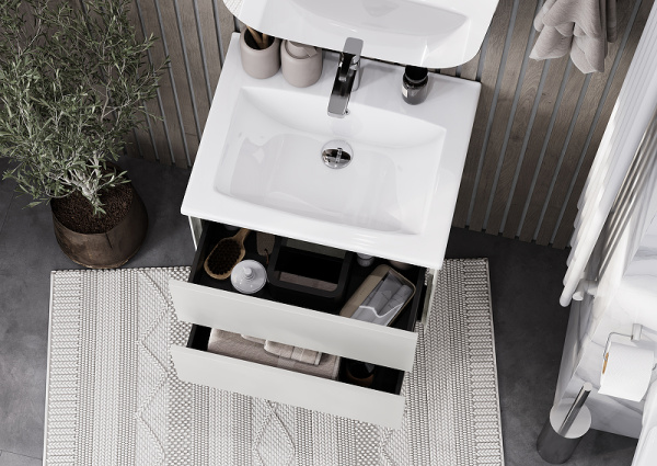 Тумба с раковиной Акватон Сохо 60 1A258001AJ9A0 слэйт / галька серая фото