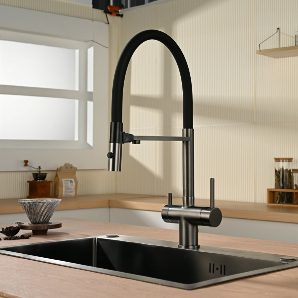 Смеситель для кухни с подключением к фильтру Vincea  VKF-120GM вороненая сталь фото