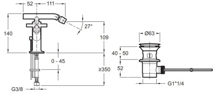 Смеситель для биде двухвентильный Jacob Delafon Purist E14596-3-CP фото
