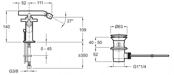 Смеситель для биде двухвентильный Jacob Delafon Purist E14596-3-CP фото