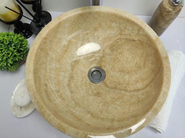 Накладная раковина из оникса Indo Bowl Yellow Small TinLip BO-00323 фото