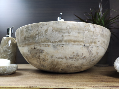 Накладная раковина из оникса Indo Bowl Grey Dott BO-00268 фото