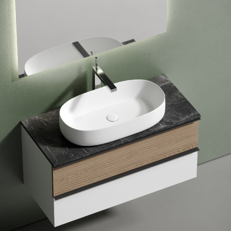 Тумба под раковину Sancos Delta DL100W дуб светлый/белый фото