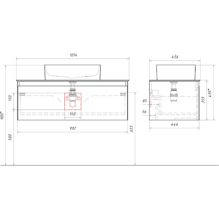 Тумба под накладную раковину Aqwella Geometria 100 GE01101GRM серая фото