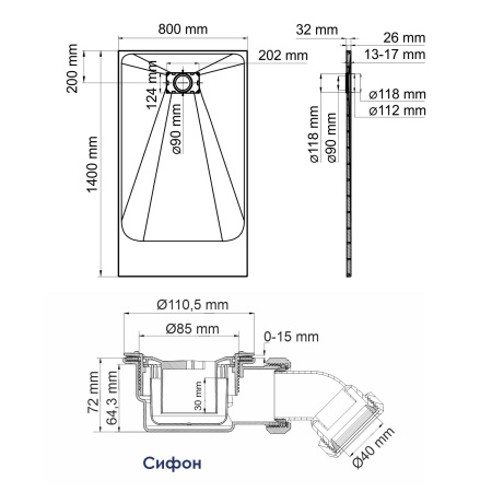 Душевой поддон из стеклопластика WasserKRAFT Elbe 74T35 140x80 фото