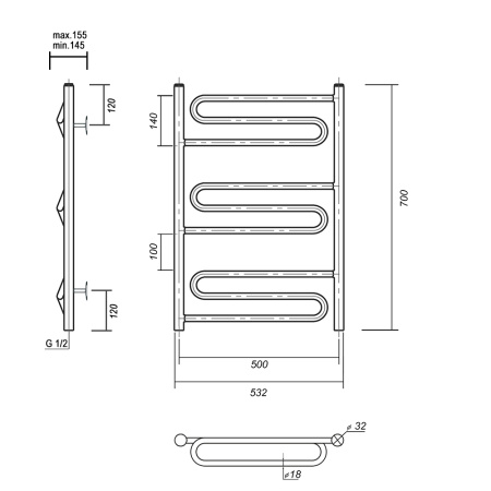 Полотенцесушитель водяной Domoterm Офелия Офелия П9 500x700 фото