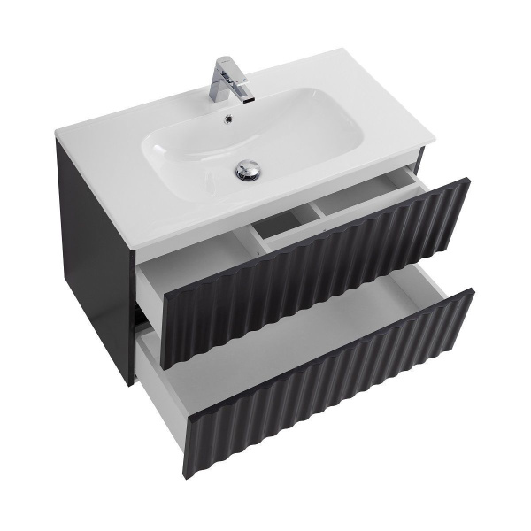 Тумба под раковину Art&Max Elegant AM-ELEGANT-800-2C-SO-GM-LED серая матовая /  с подсветкой фото