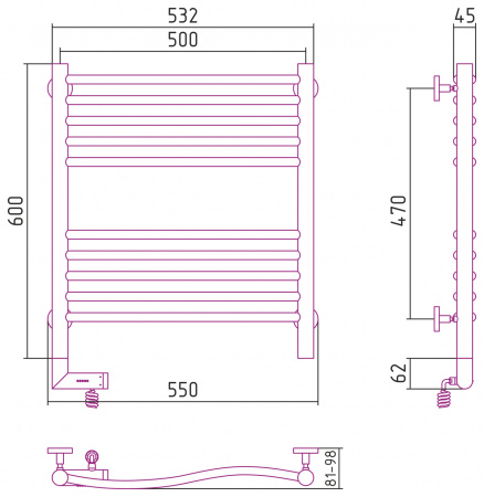 Электрический полотенцесушитель Сунержа Флюид 2.0 00-5221-6050 60х50 правый фото