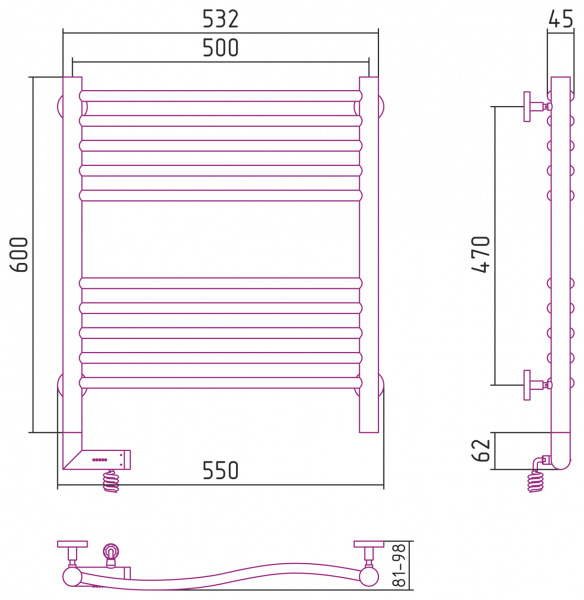 Электрический полотенцесушитель Сунержа Флюид 2.0 00-5221-6050 60х50 правый фото