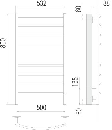 Полотенцесушитель электрический Terminus Классик П8 500х800 КС 9003 матовый  4670078527592 фото