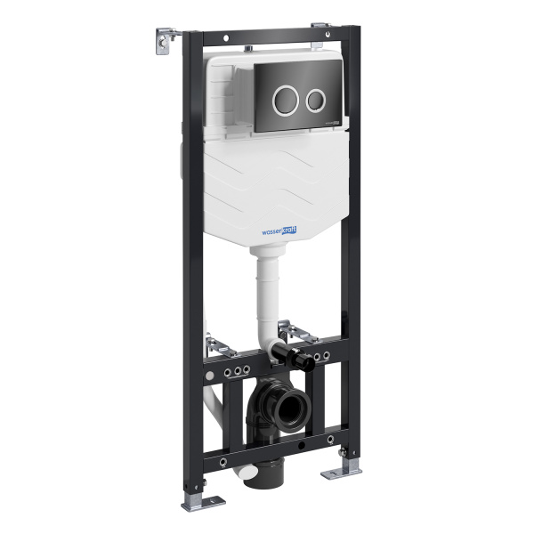 Инсталляция для подвесного унитаза WasserKRAFT Aller 10TLT.010.ME.PB01 с кнопкой, черная глянцевая фото