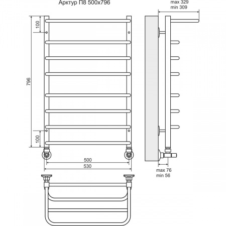 Водяной полотенцесушитель Terminus Арктур с полкой П8 4620768886430 500х796 фото