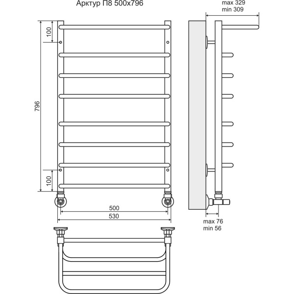 Водяной полотенцесушитель Terminus Арктур с полкой П8 4620768886430 500х796 фото