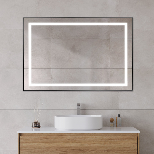 Зеркало с подсветкой и сенсорным выключателем BelBagno SPC-KRAFT-1200-800-SENS-NERO 120x80 черное фото