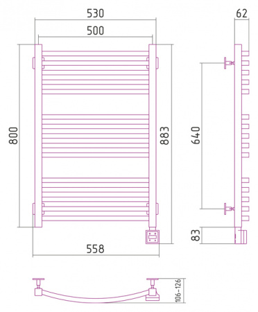 Электрический полотенцесушитель Сунержа Аркус 80х50 левый СКР 00-0530-8050 фото