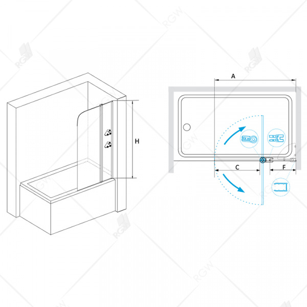 Шторка на ванну маятниковая RGW Screens SC-07 03110710-11 100 см прозрачное стекло фото