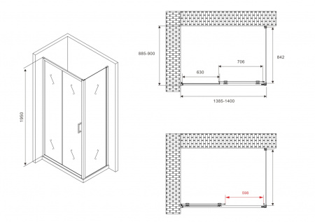 Душевой уголок Abber Schwarzer Diamant AG30140B-S90B 140x90 фото