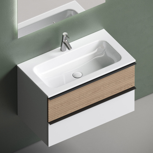 Тумба под раковину Sancos Delta DL80W дуб светлый/белый фото