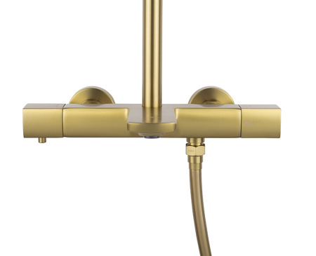 Душевая система с термостатом Kaiser Cube 01382-3 шлифованное золото фото