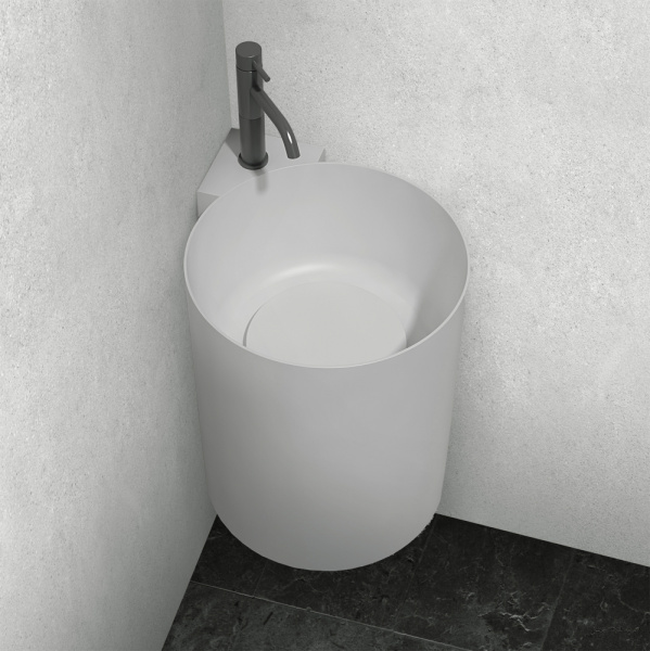 Раковина подвесная моноблок Abber Stein AS2625 угловая, белая матовая фото