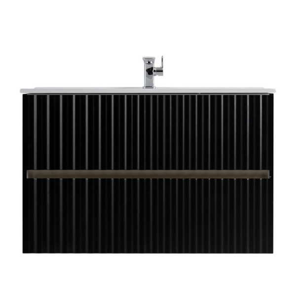 Тумба с раковиной Art&Max Elegant AM-ELEGANT-900-2C-SO-NM-LED черная матовая / с подсветкой фото