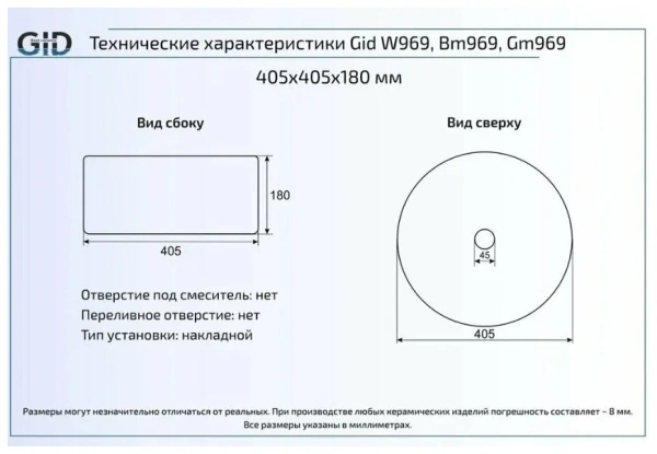 Накладная раковина GID Luxe Line Bm969 фото