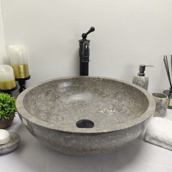 Раковина из мрамора Indo Bowl Grey теплый Tin Lip Medium BM-00254 фото