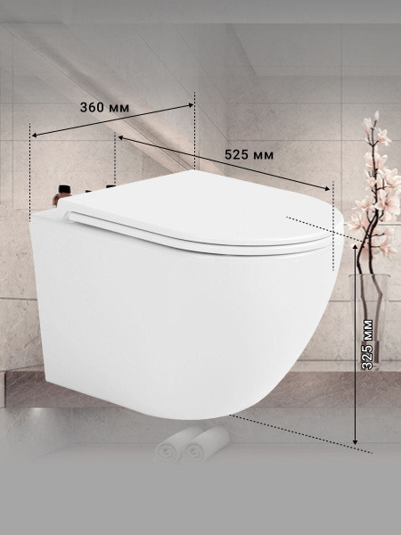 Подвесной унитаз безободковый Sintesi EVI SIN-TS-EVI-151WM с сиденьем, белый матовый фото