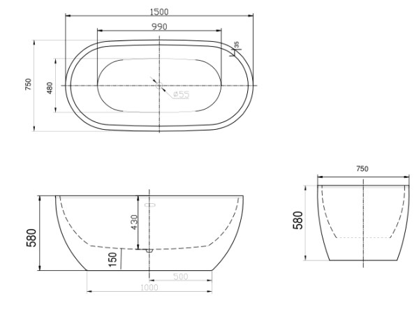 Акриловая ванна Art&Max AM-218-1500-750 150x75 фото
