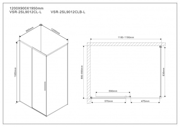 Душевой уголок Vincea Slim VSR-2SL9012CLB-L 120x90 фото