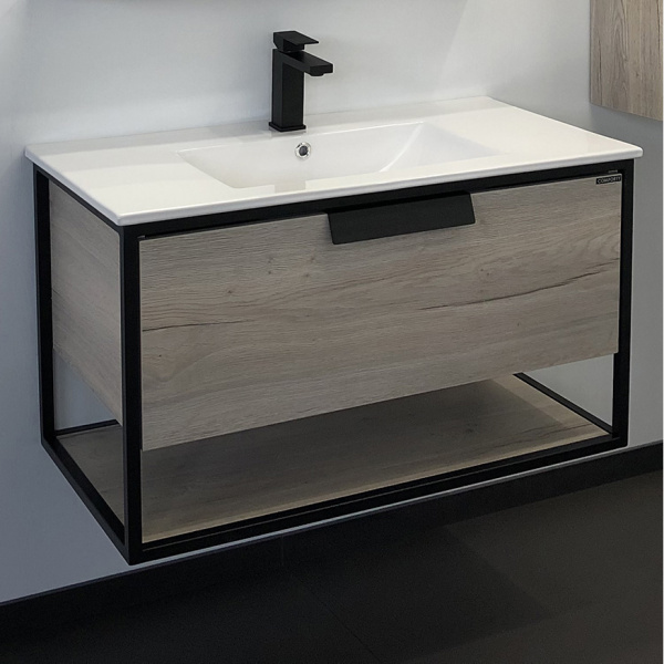 Тумба Comforty Бонн-90 с раковиной Quadro 90 дуб дымчатый фото