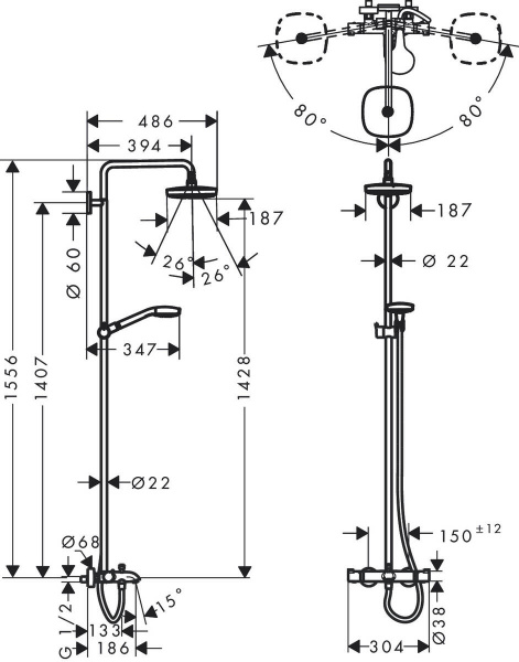 Душевая система (стойка) Hansgrohe Croma Select E 180 2jet Showerpipe 27352400 фото