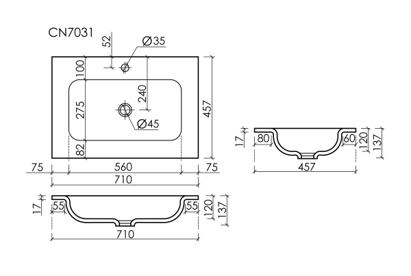 Раковина Ceramicanova Grace CN7031 71x45 фото