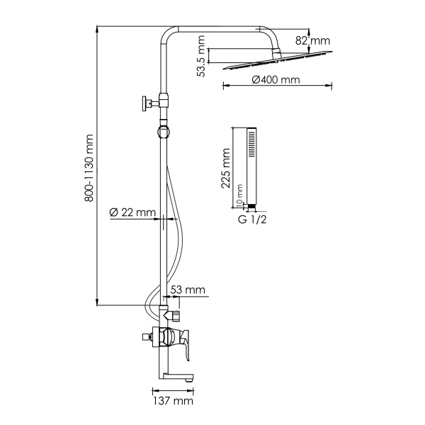 Душевая система (стойка) WasserKRAFT A166.117.137.087.CH хромоникель фото