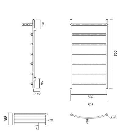 Полотенцесушитель водяной Domoterm Калипсо с полкой  Калипсо сп П7 500x800 АБР фото