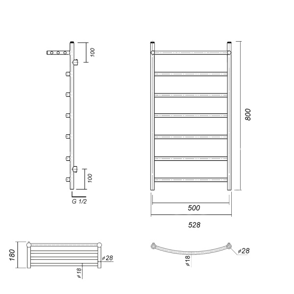 Полотенцесушитель водяной Domoterm Калипсо с полкой  Калипсо сп П7 500x800 АБР фото