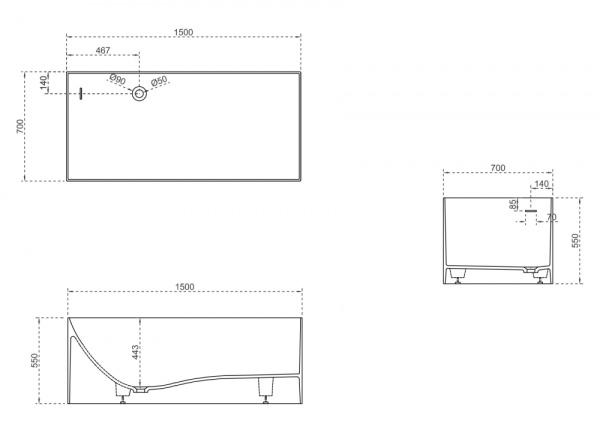 Ванна из искусственого камня Abber Stein AS9640-1.5 150x70 белая матовая фото