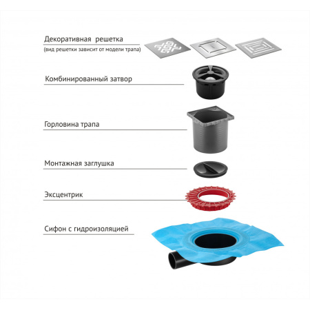 Душевой трап Berges Zentrum Norma 150х150 боковой слив, золото фото