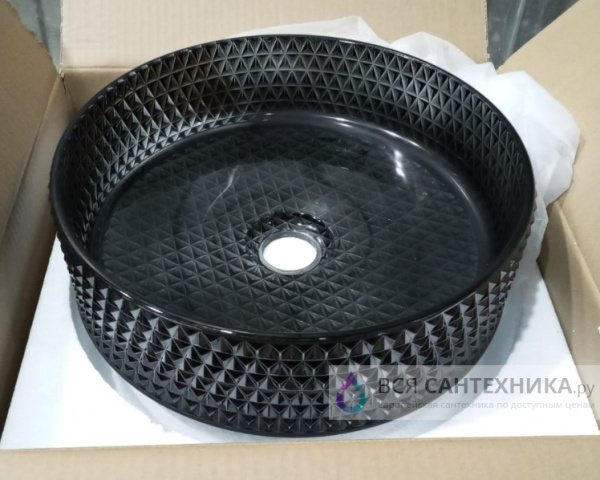 Накладная раковина из стекла CeramaLux GL03 36x36 графит фото