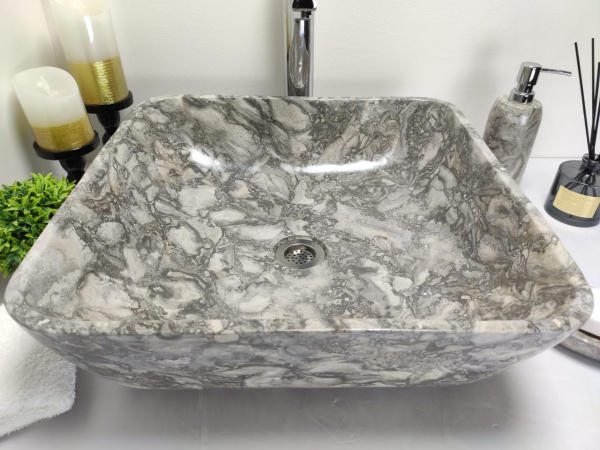 Раковина из мрамора Indo Square Doreng Grey Medium MS-00192 фото