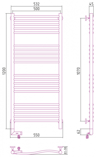 Электрический полотенцесушитель Сунержа Флюид 2.0 00-5221-1250 120х50 правый фото
