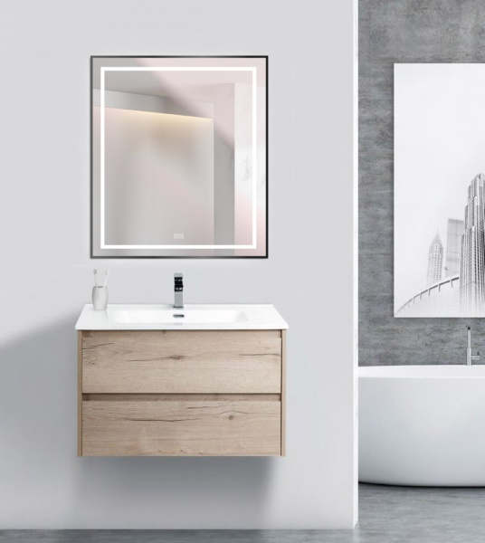 Зеркало с подсветкой, сенсорным выключателем и подогревом BelBagno SPC-KRAFT-700-800-LED-TCH-WARM-NERO 70x80 черное фото