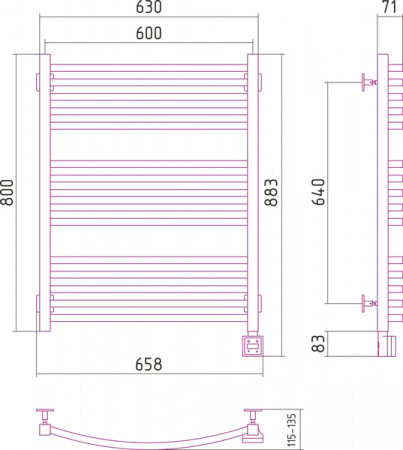 Электрический полотенцесушитель Сунержа Аркус 80x60 00-0531-8060 правый фото