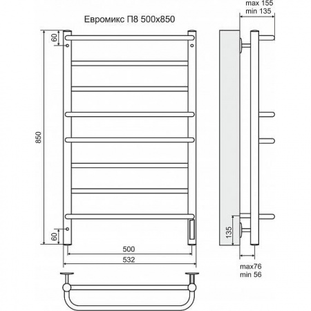 Полотенцесушитель электрический Terminus Евромикс П8 4660059580180 500х850 фото