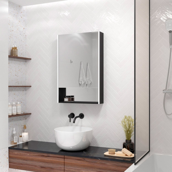 Зеркало-шкаф с подсветкой Art&Max Foggia AM-Fog-500-800-1D-L-DS-F-Nero 50x80 фото